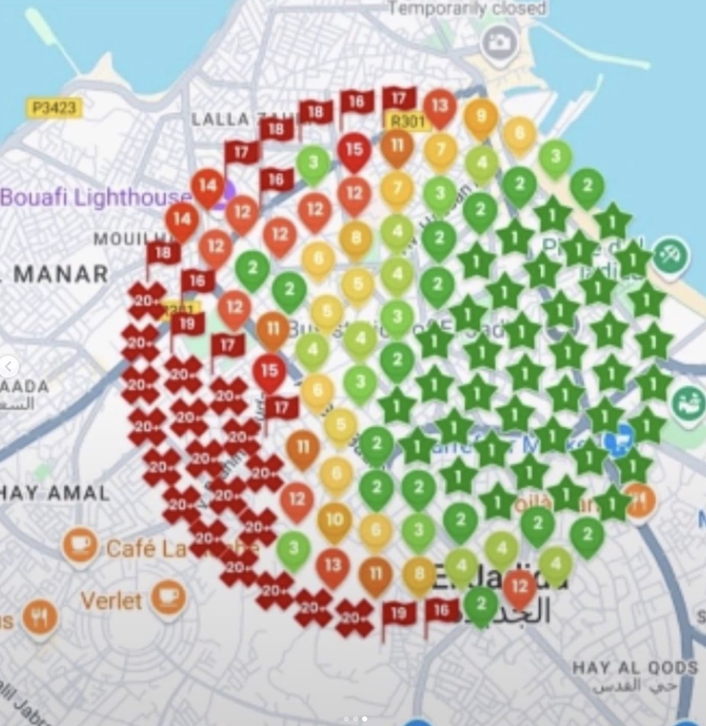 Carte de suivi SEO local après optimisation avec plus de positions vertes